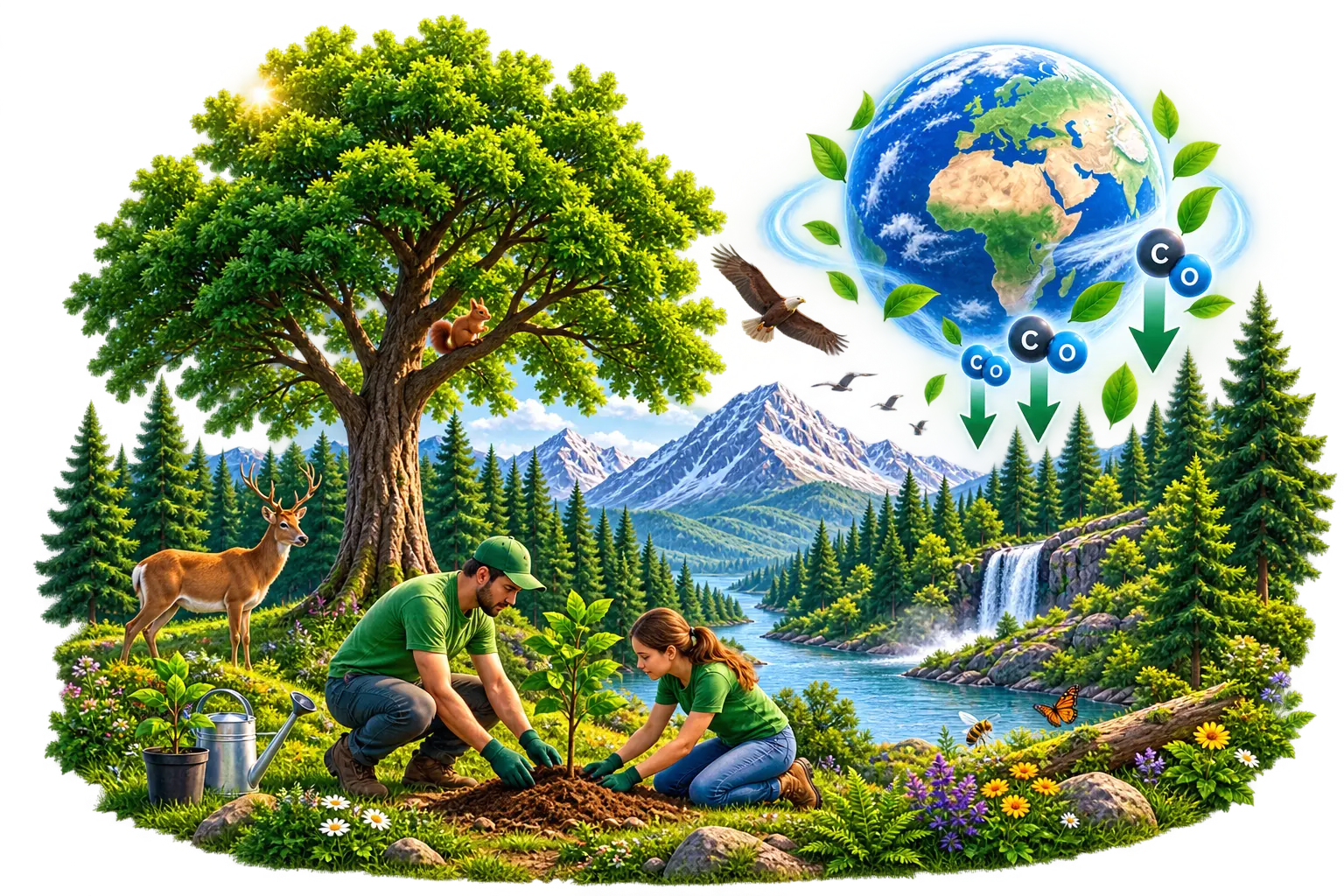 Riforestazione e tutela della natura: alberi, fauna, acqua pulita e assorbimento di CO2