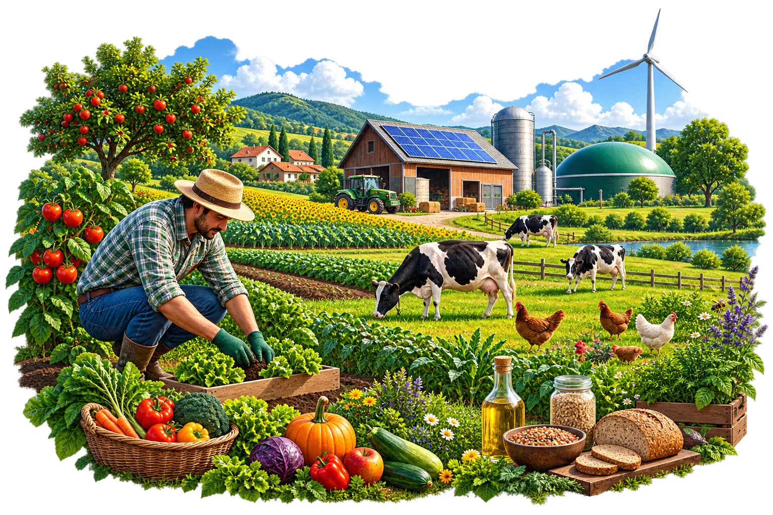 Agricoltura sostenibile: orti, allevamento, biogas ed energia rinnovabile in azienda agricola